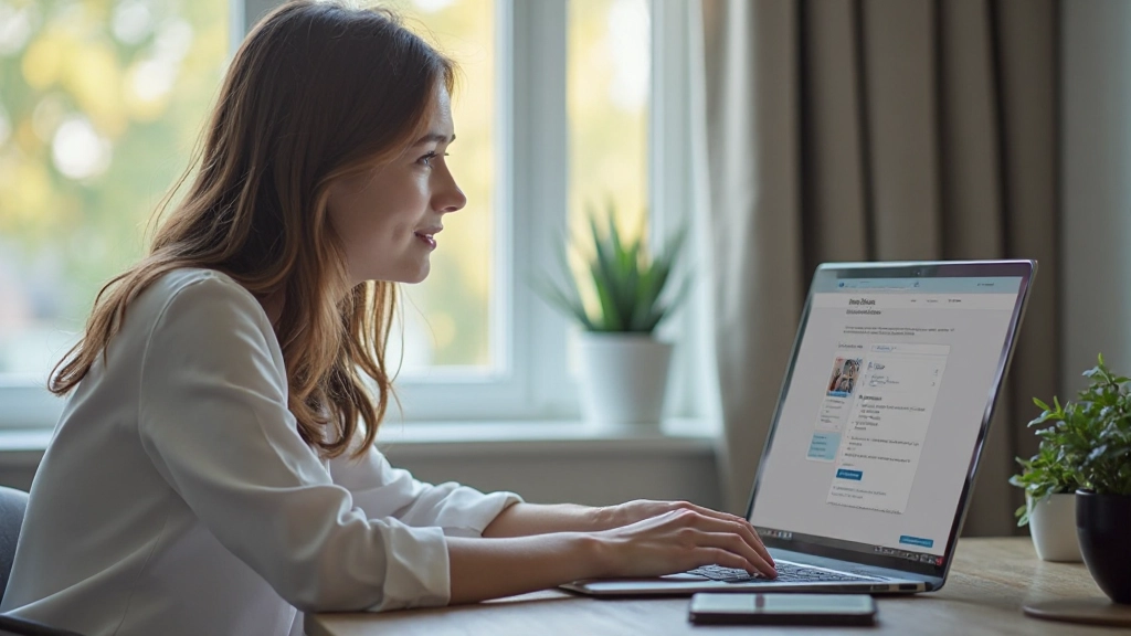 Специалист работает на ноутбуке с открытым профилем в социальной сети